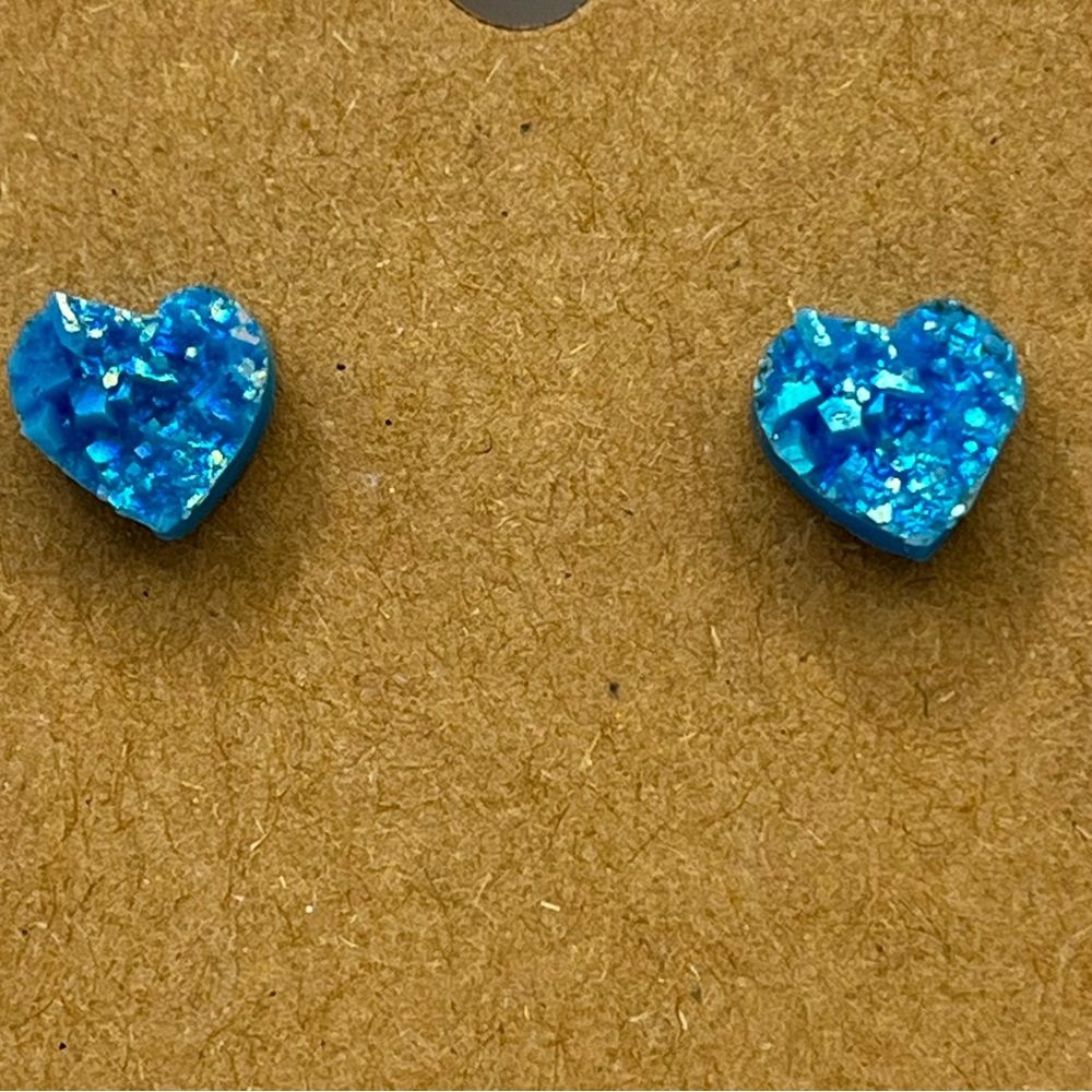 Blue geode looking rock stud earrings